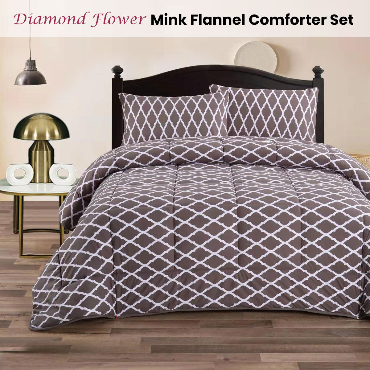 Througham Comforter Set, King, Diamond Flower