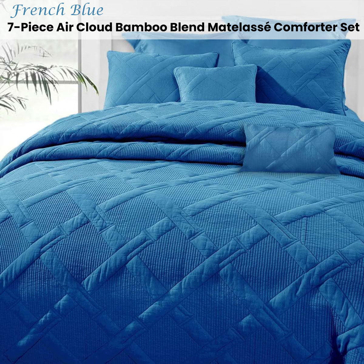 Hartpury Air Cloud Matelasse Comforter Set, French Blue Queen 7pc