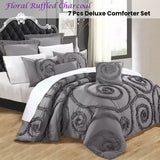 Paxford Floral Ruffled Comforter Set, Charcoal Queen 7pc