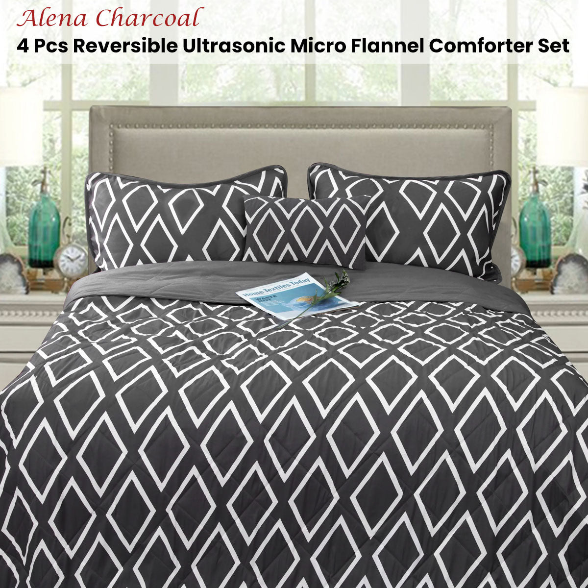 Idbury Ultrasonic Comforter Set 4pcs, Charcoal Queen