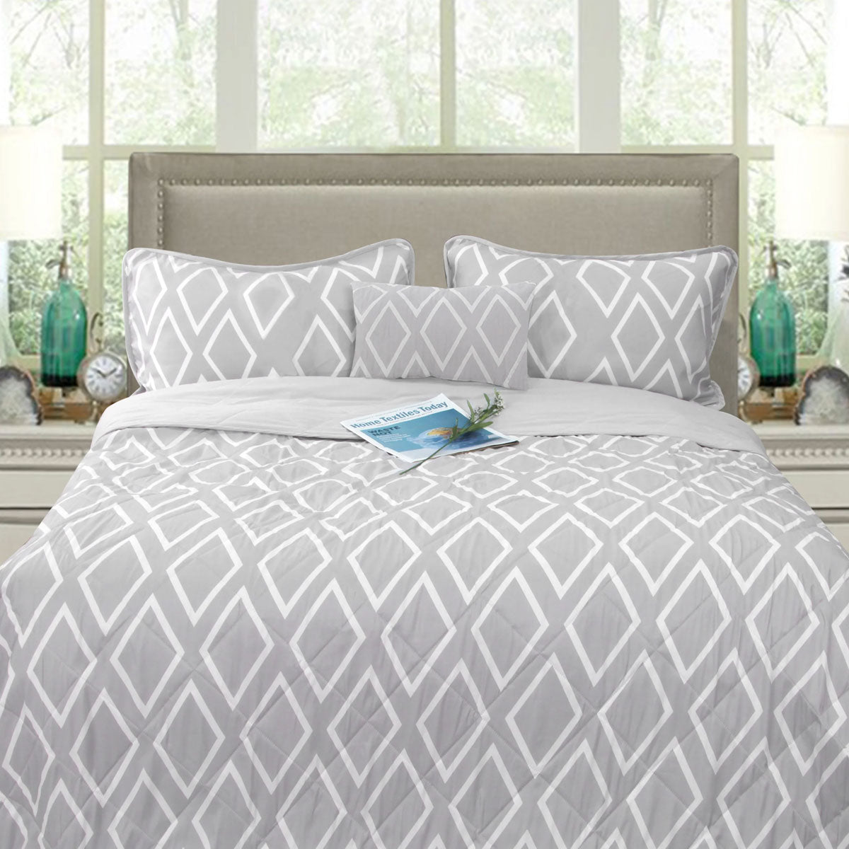 Idbury silver microfibre ultrasonic geometric comforter set Queen