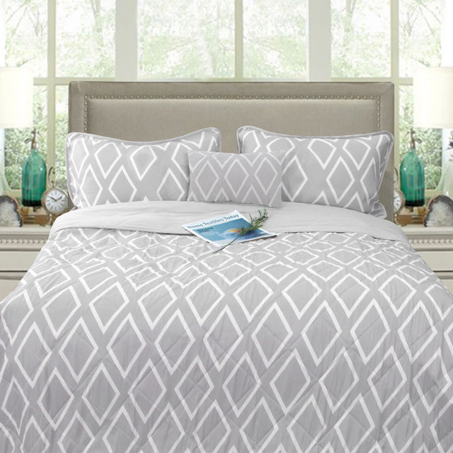 Idbury silver microfibre ultrasonic geometric comforter set Queen