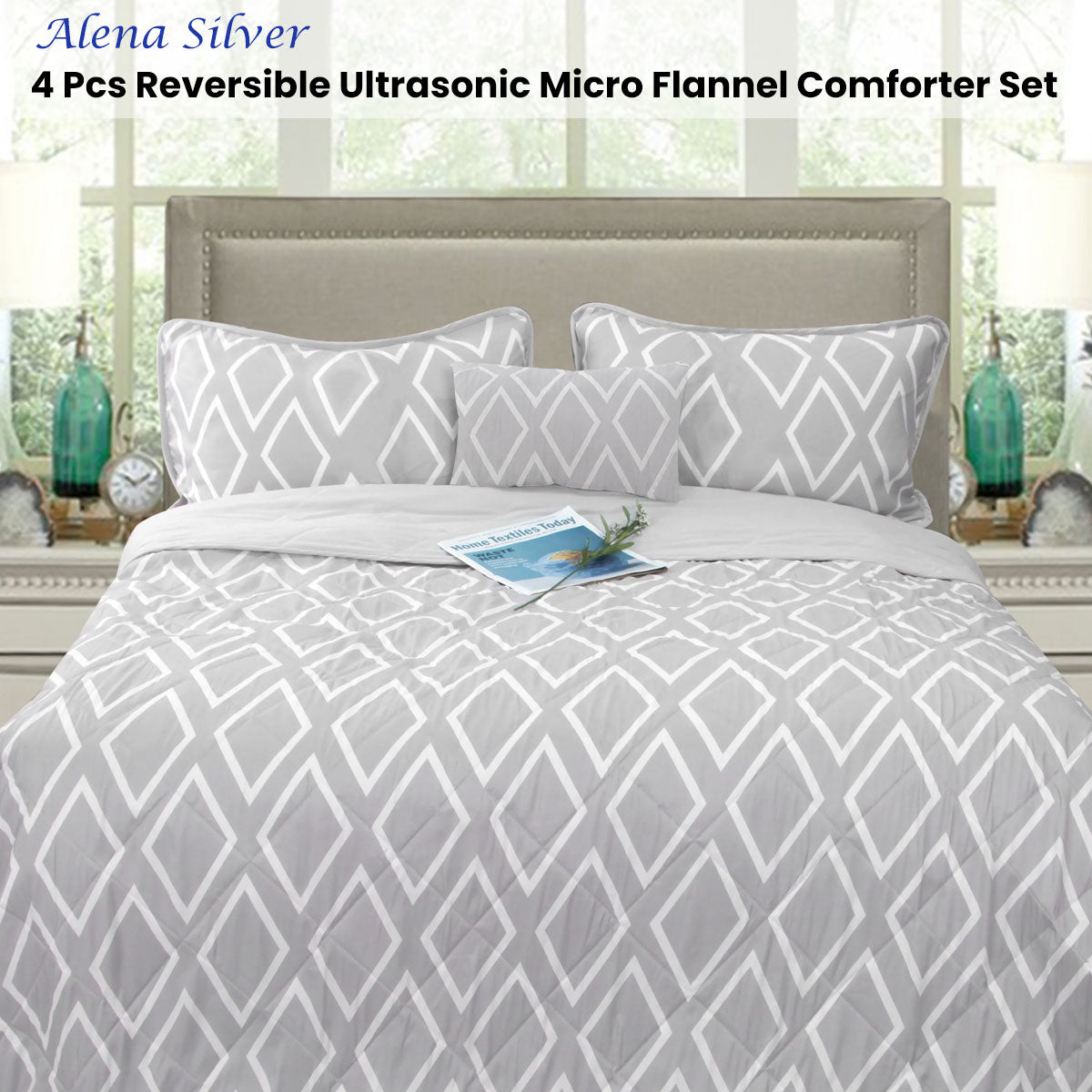 Idbury Ultrasonic Comforter Set 4pcs, Silver Queen