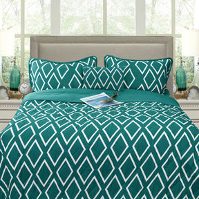 Idbury teal microfibre ultrasonic geometric comforter set Queen