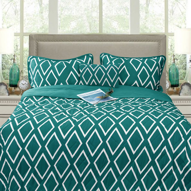Idbury teal microfibre ultrasonic geometric comforter set Queen