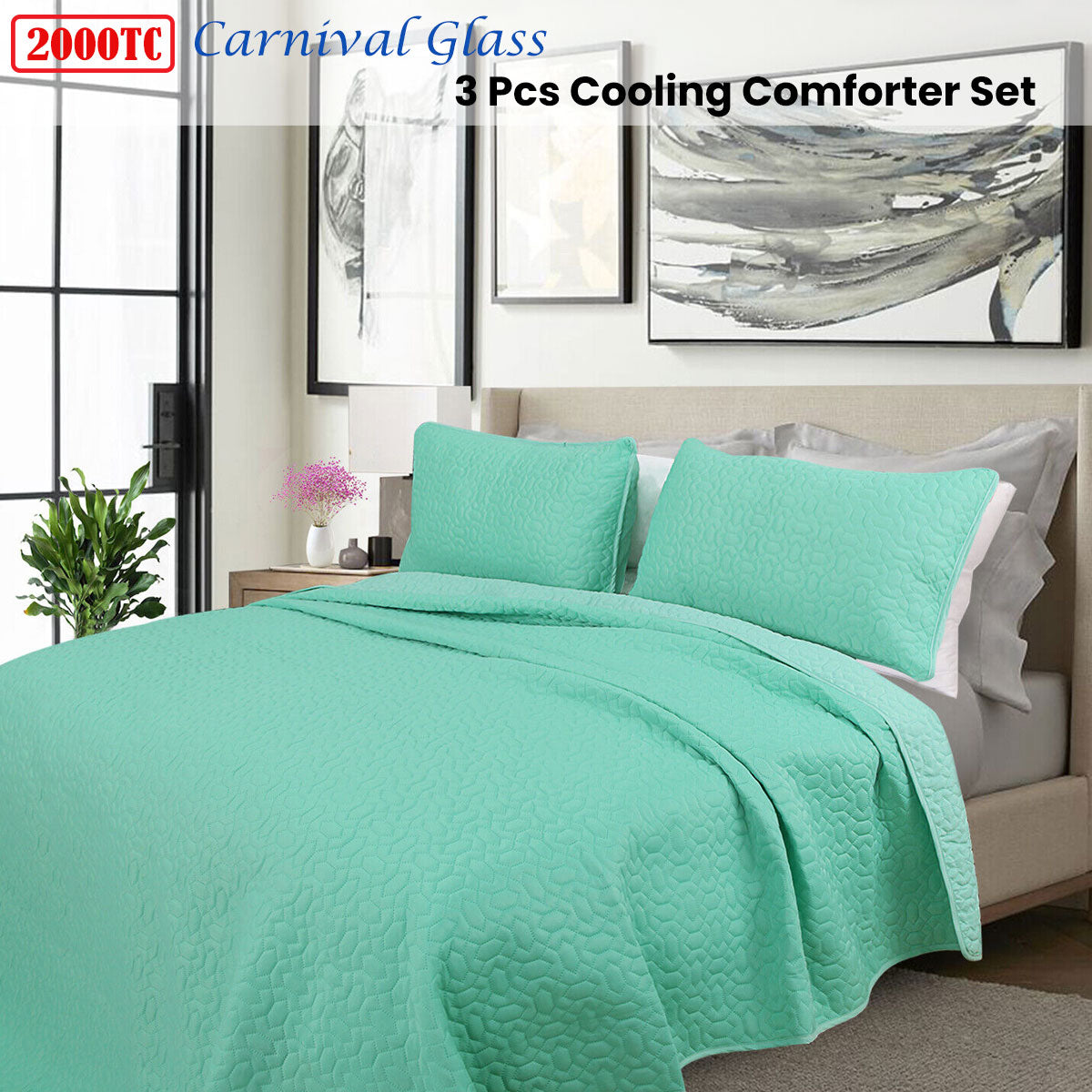 Kineton 3pcs Cooling Embroidered Comforter Set, King, Carnival Glass