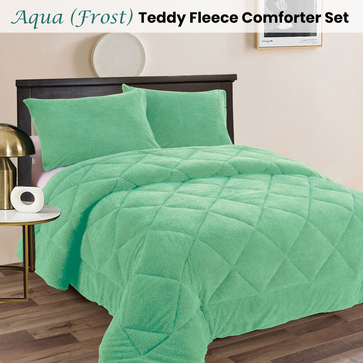 Dorn Teddy Fleece Comforter Set, Aqua Frost King