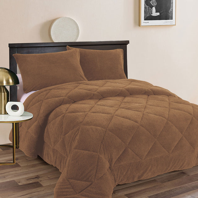 Icomb camel teddy fleece microfibre comforter set Queen
