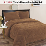 Icomb Teddy Fleece Comforter Set 3pcs, Camel Queen