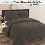 Icomb Teddy Fleece Comforter Set 3pcs, Charcoal King