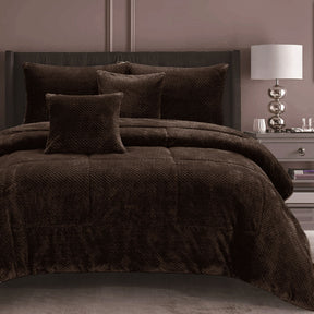 Syde mocha waffle fleece comforter set with smooth reverse on a Double bed with pillowcases