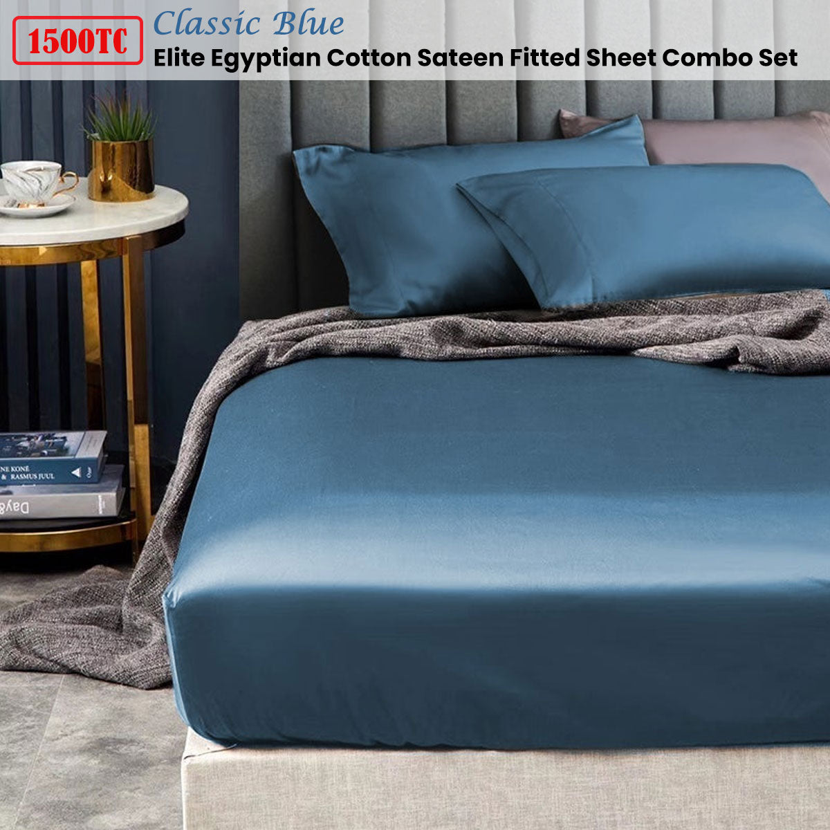 Ramesses 1500TC Elite Egyptian Cotton Sateen Premium Fitted Sheet Combo Set