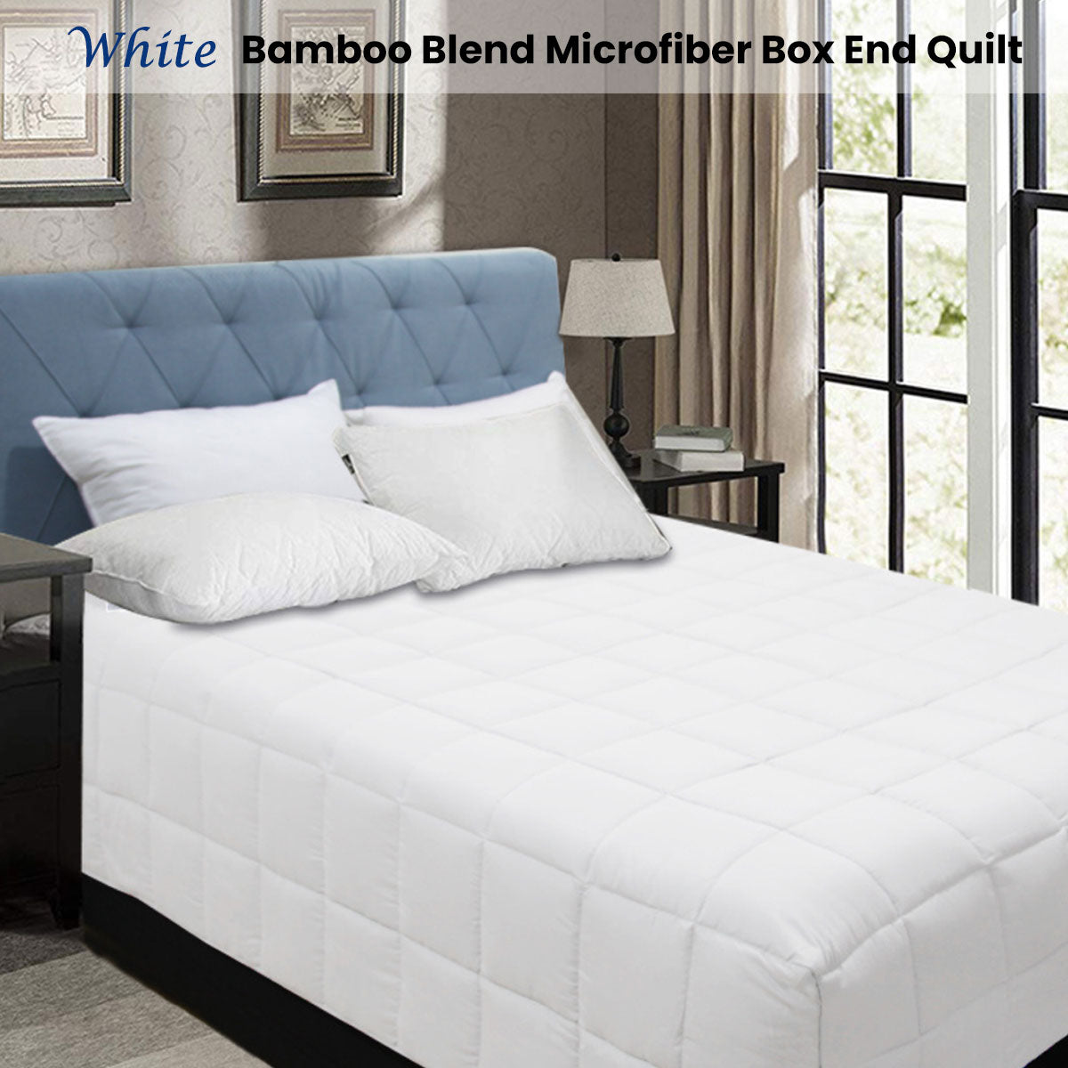 Postlip Microfibre Box End Quilt, Queen, White