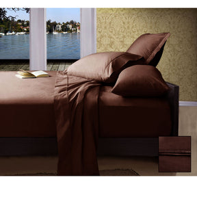 San Gimignano chocolate 1000TC Pima cotton sheet set on a warm bed