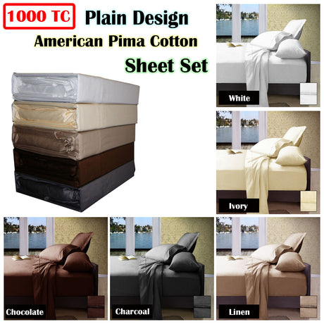 Ramesses 1000TC American Pima Cotton Plain Design Luxury Bedding Sheet Set