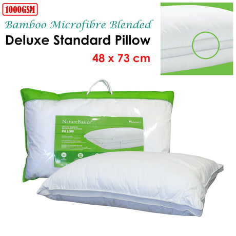 Alastairs 1000gsm Deluxe Bamboo Microfibre Pillow — Anti-Allergenic, Side and Back — Allure Home Collections