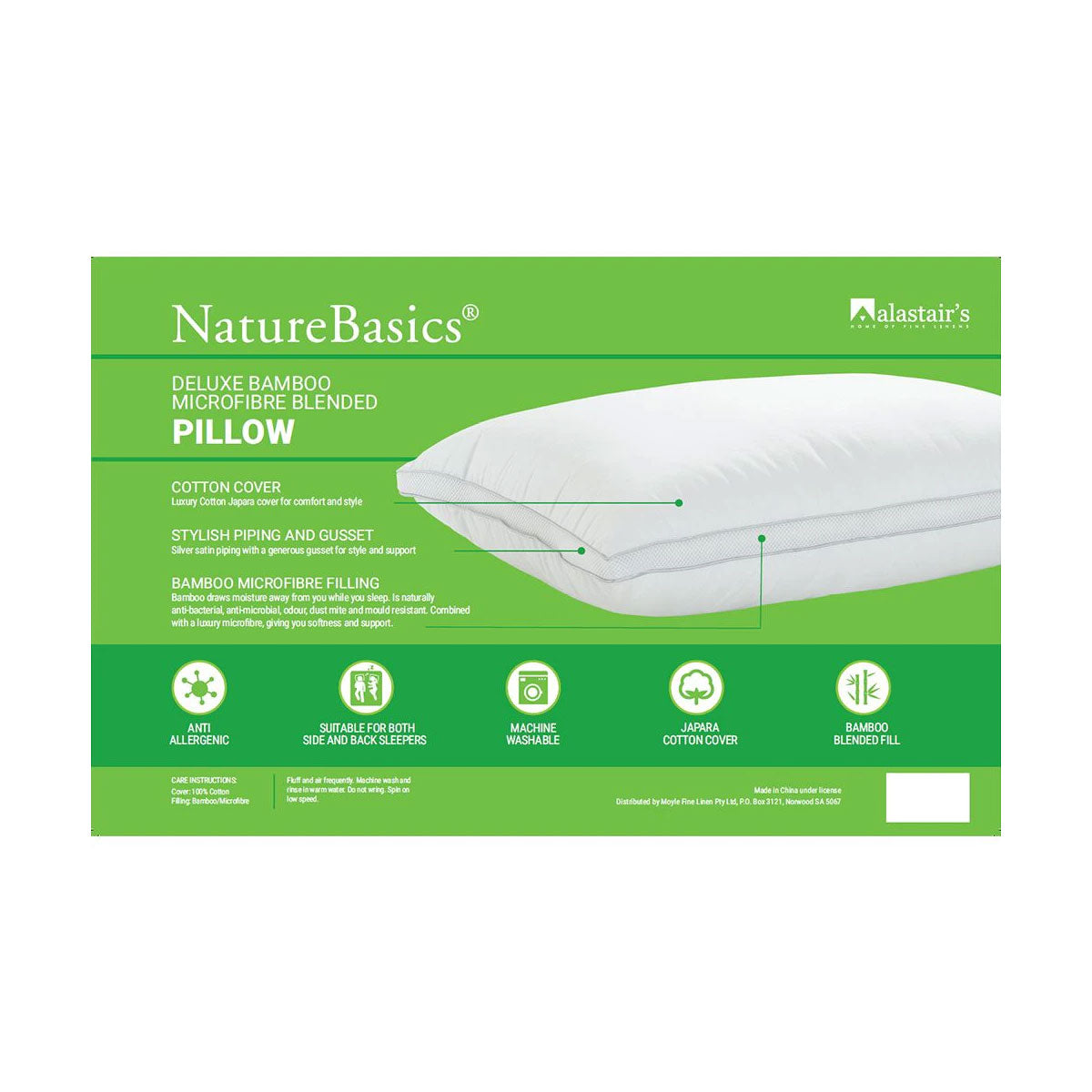 Alastairs 1000gsm Deluxe Bamboo Microfibre Pillow — Anti-Allergenic, Side and Back — Allure Home Collections