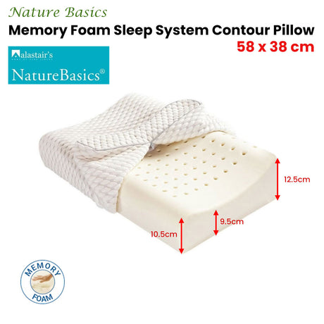 Alastairs Nature Basics Memory Foam Contour Pillow — 38x58cm, Ergonomic Support — Allure Home Collections