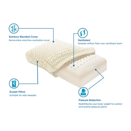 Alastairs Nature Basics Memory Foam Gusset Pillow — 65x40x13cm, Head Neck Shoulder — Allure Home Collections