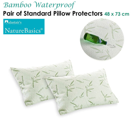 Alastairs Nature Basics Bamboo Waterproof Pillow Protectors — Pair, Standard — Allure Home Collections