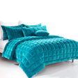 Sherborne emerald green faux mink quilted comforter set on a King bed with two pillowcases