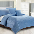 Dowdeswell chambray blue diamond quilted comforter set on a Super King bed with two pillowcases