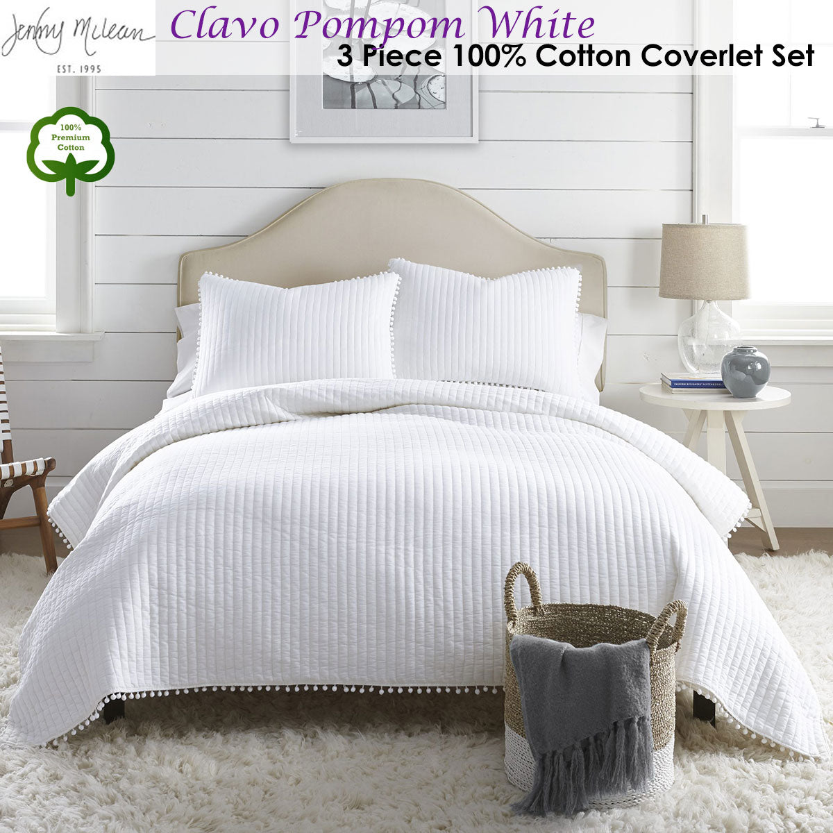 Cranham Cotton Coverlet Set, Super King, White