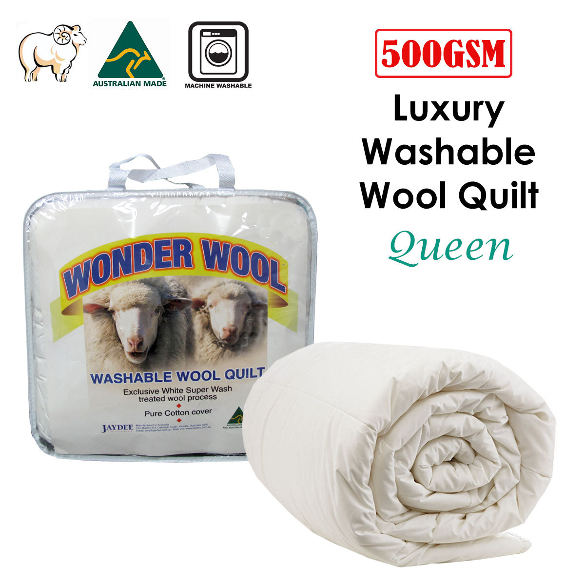 Quedgeley Washable Wool Quilt 500GSM, Queen