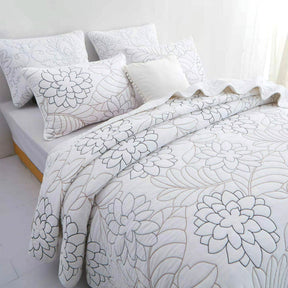 Whittington white floral cotton quilted coverlet set queen