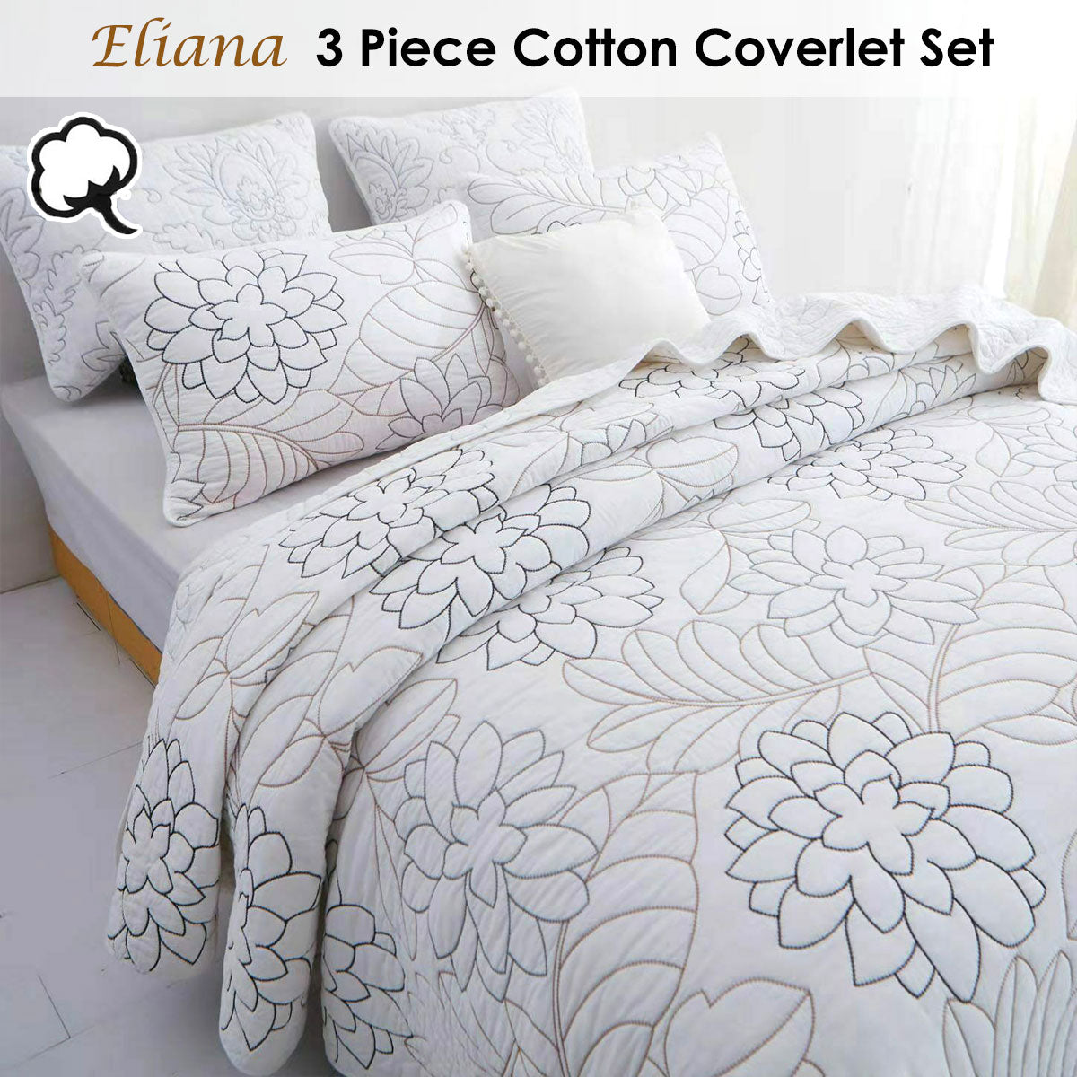 Whittington Cotton Coverlet Set, Queen, White