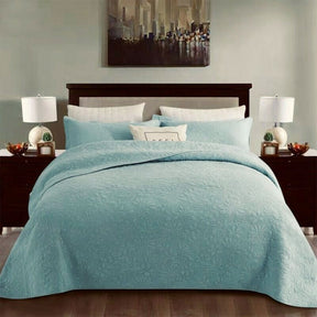 Withington turquoise floral cotton quilted coverlet set king