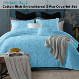 Elmore Floriade Cotton Rich Coverlet Set, Aqua Queen