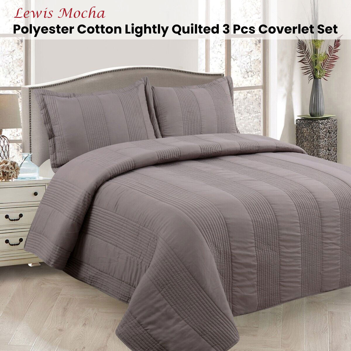 Arlington 3pcs Lightly Quilted Coverlet Set, Queen, Mocha