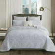 Yanworth white damask cotton quilted coverlet set queen