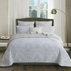 Yanworth white damask cotton quilted coverlet set queen