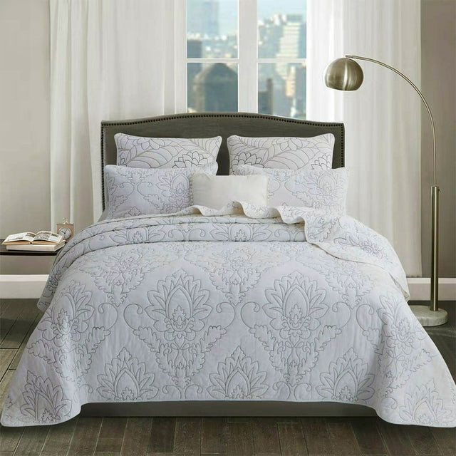 Yanworth white damask cotton quilted coverlet set queen