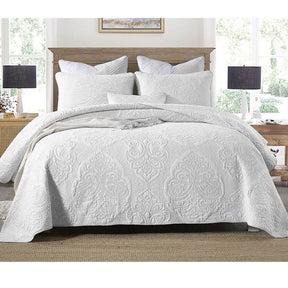 Ampney white damask cotton rich quilted coverlet set king