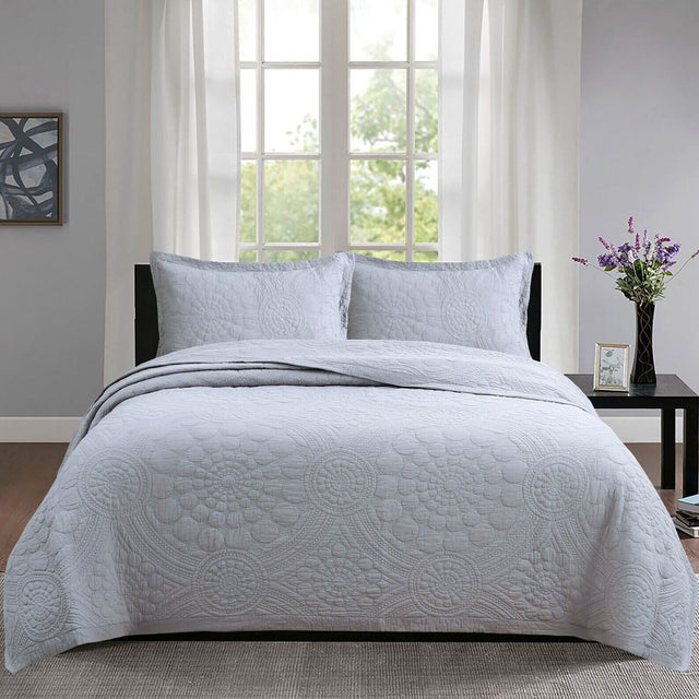Shipton silver geometric cotton quilted coverlet set queen
