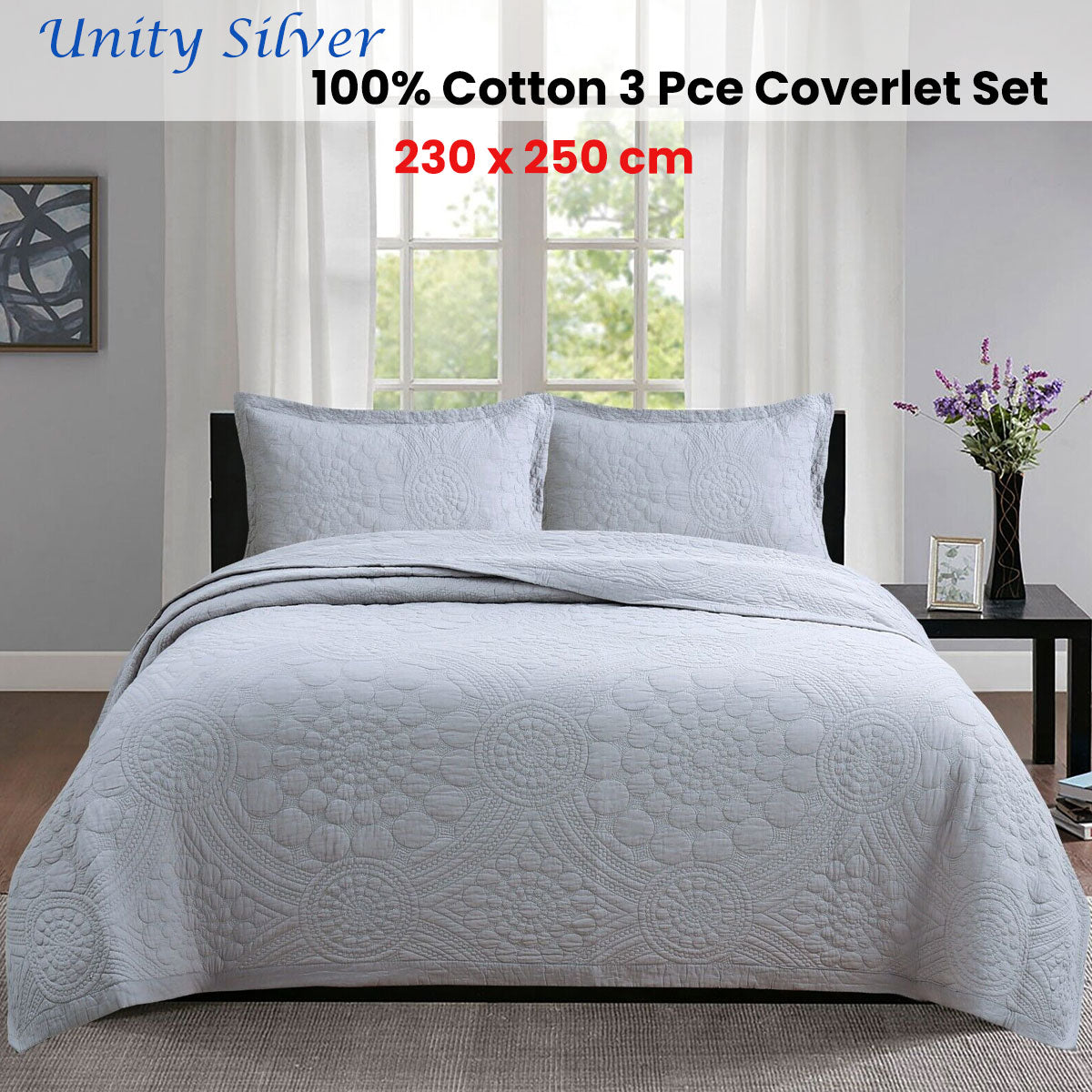 Shipton Cotton Coverlet Set, Queen, Silver