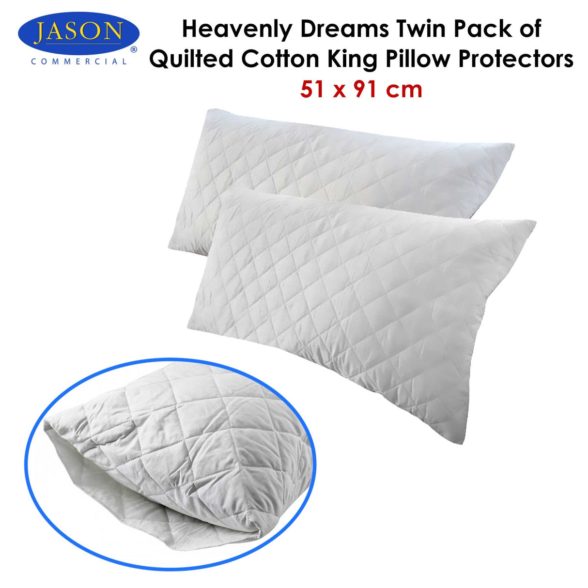 Jason Quilted Cotton King Pillow Protectors — Twin Pack, 51x91cm — Allure Home Collections