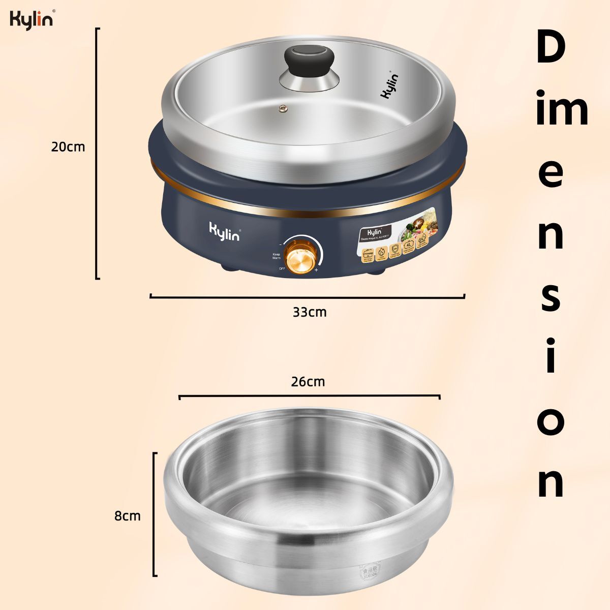 Top down view of the 4 L stainless steel inner pot of the electric hotpot