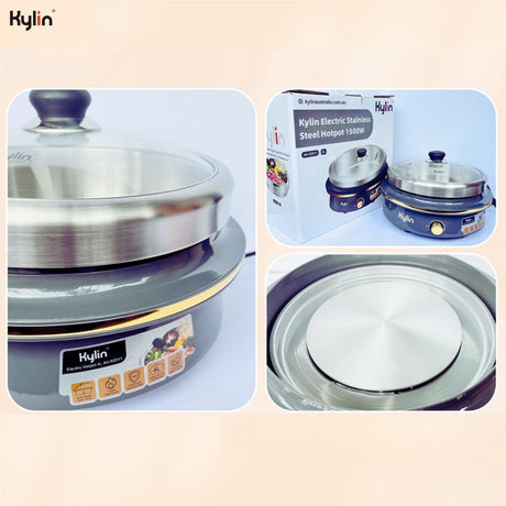 Electric hotpot in use on a dining table with broth simmering under the glass lid