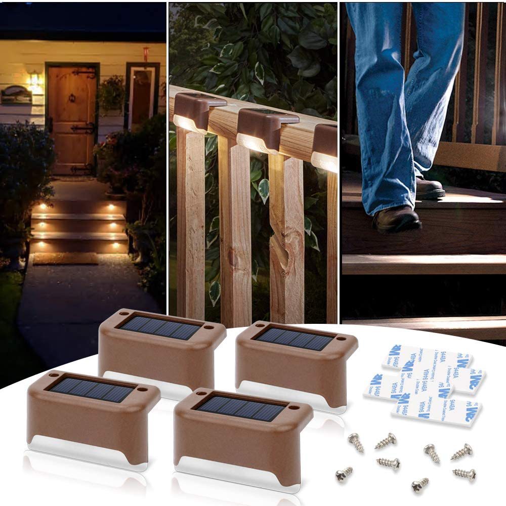Solar Deck and Step Lights Outdoor Waterproof 4 Pack Warm White LED — Allure Home Collections
