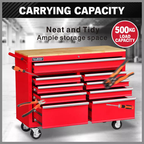 Rhondda Tool Chest Trolley, 9 Drawer, 1000lbs Capacity, Red