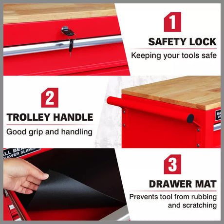 Rhondda Tool Chest Trolley, 9 Drawer, 1000lbs Capacity, Red