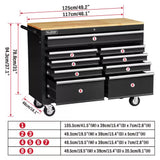 Tool Chest Cabinet Trolley, 9 Drawers Black