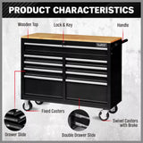 Tool Chest Cabinet Trolley, 9 Drawers Black