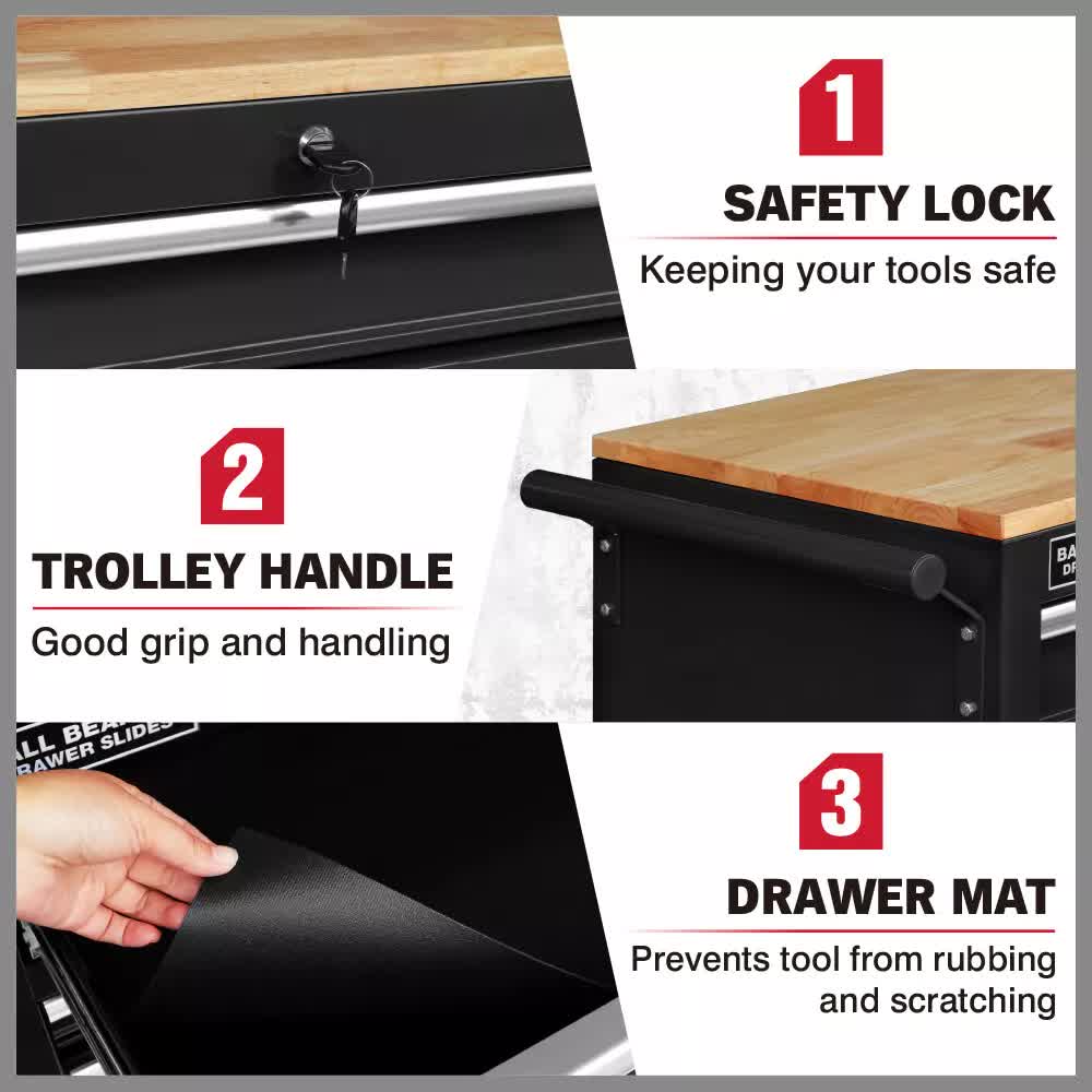 Tool Chest Cabinet Trolley, 9 Drawers Black