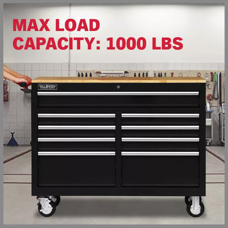 Tool Chest Cabinet Trolley, 9 Drawers Black