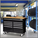 Tool Chest Cabinet Trolley, 9 Drawers Black